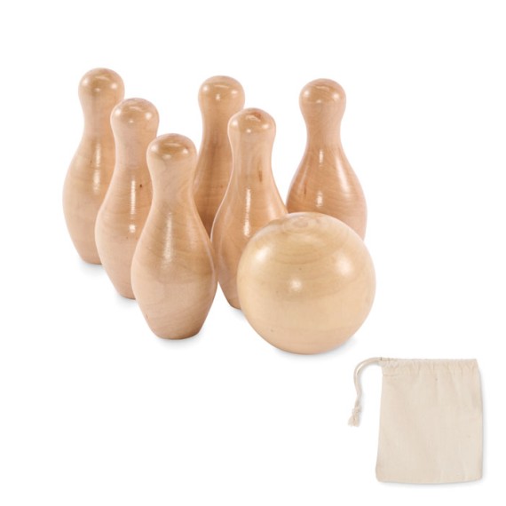 Mini pine wood bowling set